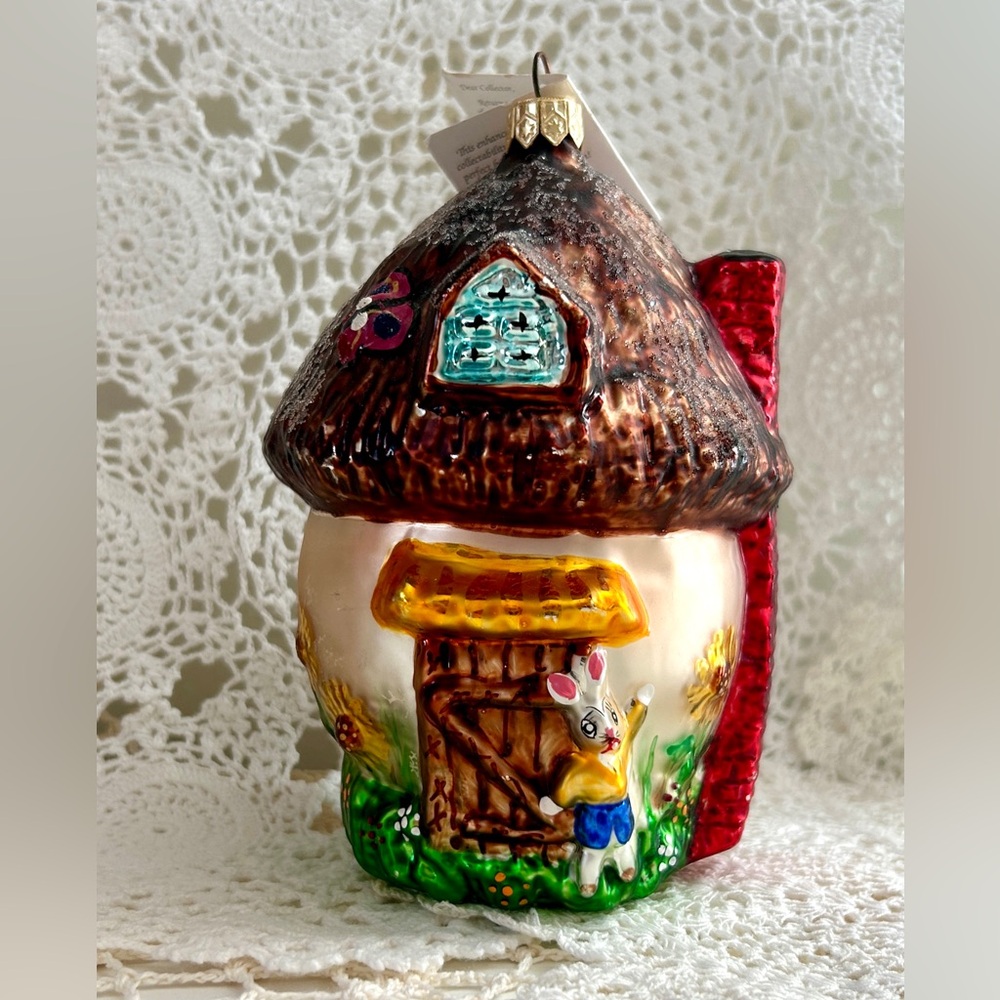 Christopher Radko Blown Glass Cottage Ornament with Bunny & Butterfly / Spring